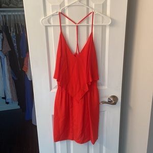 Red silk Rory Beca mini dress with ruffle
